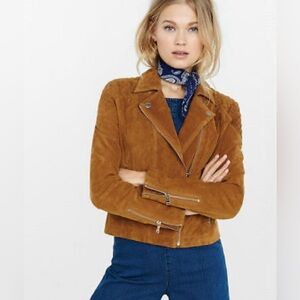 Express suede moto jacket honey brown gold hardware